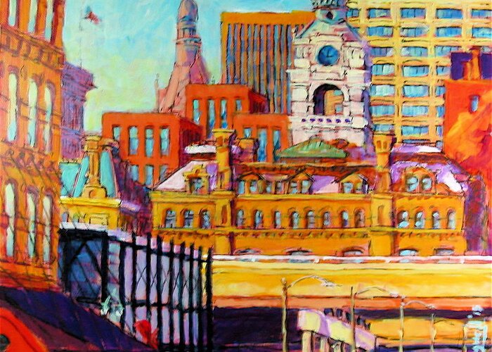 Cityscape Greeting Card featuring the painting Jazz Ensemble by Les Leffingwell