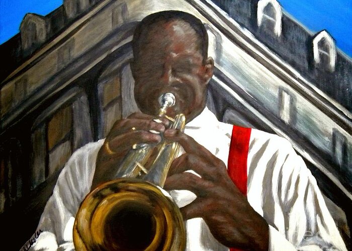 Jazz Greeting Card featuring the painting Jazz Man by JoAnn Wheeler