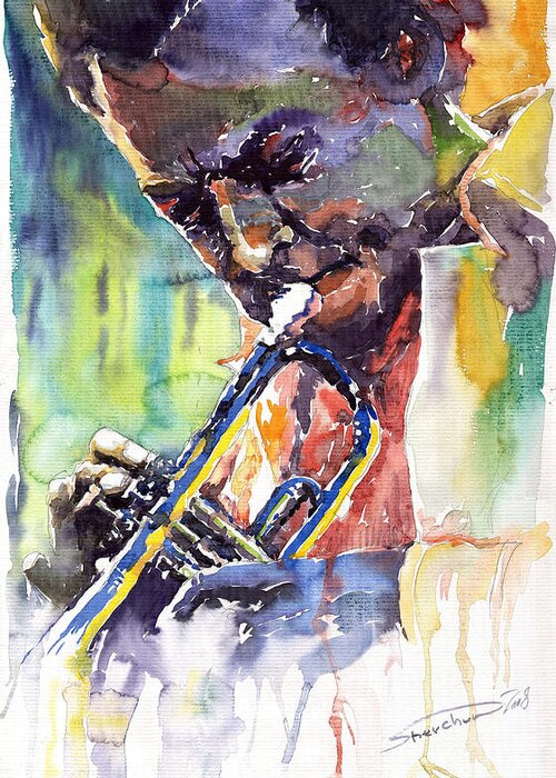Jazz Greeting Card featuring the painting Jazz Miles Davis 9 Blue by Yuriy Shevchuk