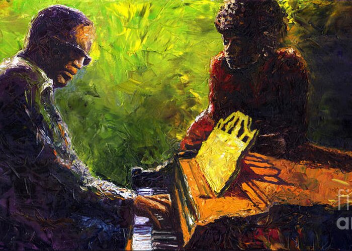 Jazz Greeting Card featuring the painting Jazz Ray Duet by Yuriy Shevchuk