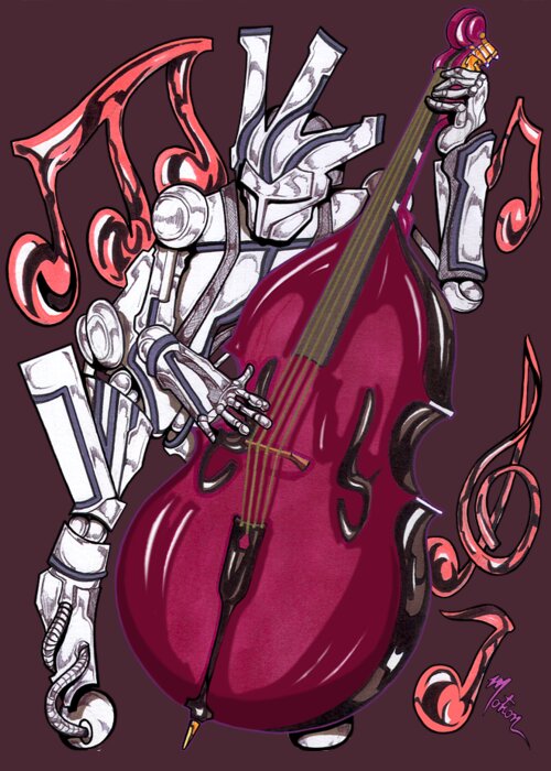 Jazz Player Greeting Card featuring the mixed media Jazzmen Cello Player by Demitrius Motion Bullock