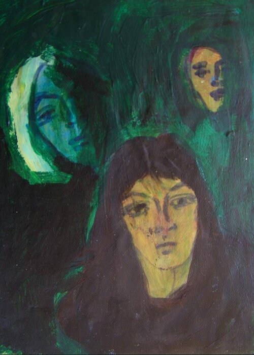 Abstract Greeting Card featuring the painting Jealousy by Judith Redman