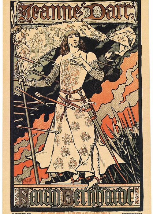 Jeanne D'arc Greeting Card featuring the mixed media Jeanne d'Arc - Sarah Bernhardt - Vintage Art Nouveau Poster by Eugene Grasset by Studio Grafiikka