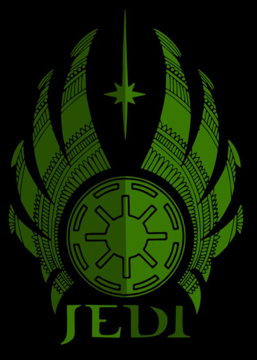 Jedi Greeting Card featuring the mixed media Jedi Symbol - Star Wars Art, Green by Studio Grafiikka