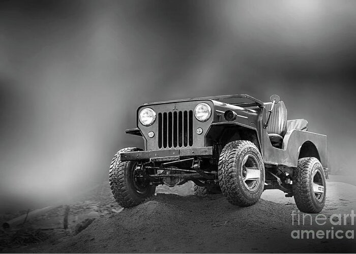 Vehicle Greeting Card featuring the photograph Jeep BW by Charuhas Images