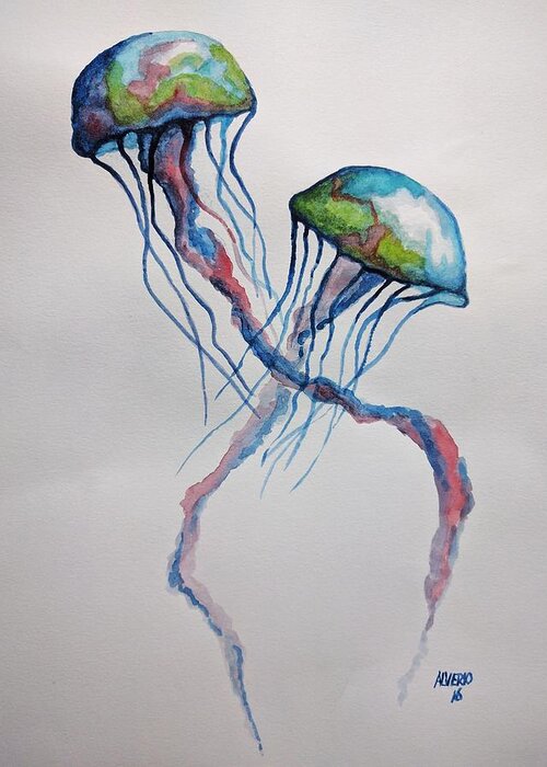 Jellyfish Greeting Card featuring the painting Jellyfish by Edwin Alverio