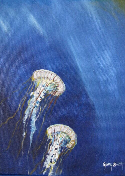 Jellyfish Greeting Card featuring the painting Jellyfish in Unison by Gary Smith