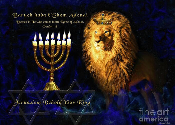 Judah Greeting Card featuring the digital art Jerusalem Behold Your King by Constance Woods