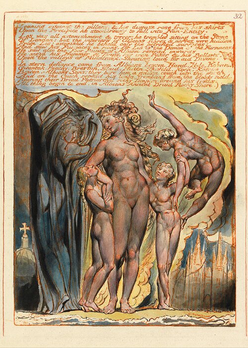 William Blake Greeting Card featuring the drawing Jerusalem. Plate 32 by William Blake