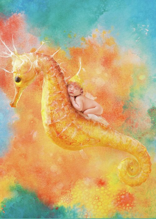 Under The Sea Greeting Card featuring the photograph Jessabella riding a Seahorse by Anne Geddes
