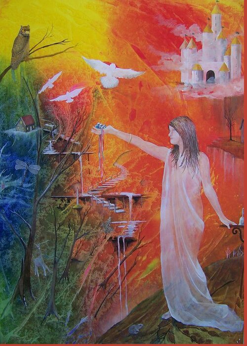 Girl Greeting Card featuring the painting Jesse's Offering by Jackie Mueller-Jones