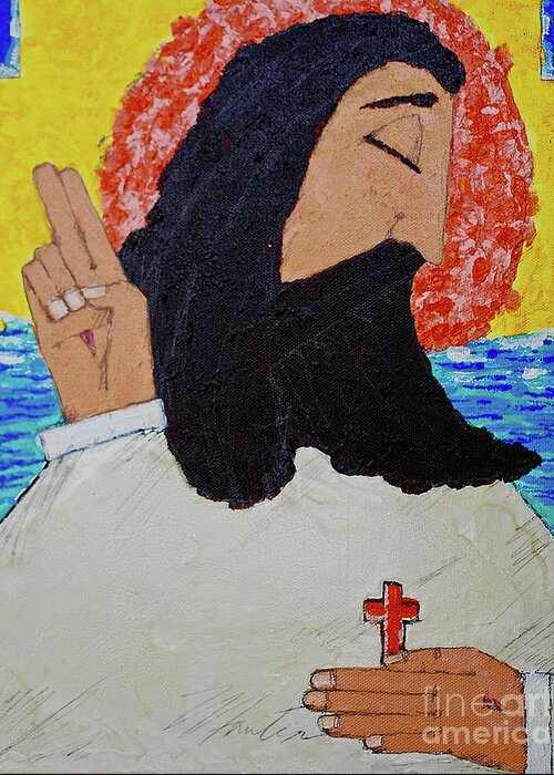Jesus Greeting Card featuring the painting Jesus by Art Mantia