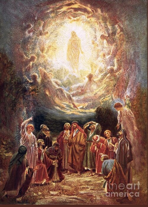 Jesus Ascending Into Heaven By William Brassey Hole Greeting Card featuring the painting Jesus ascending into heaven by William Brassey Hole