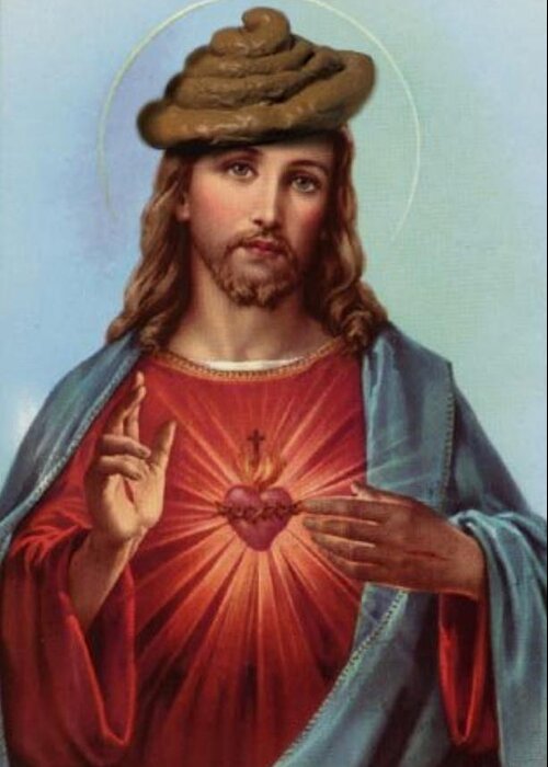 Jesus Greeting Card featuring the digital art Jesus In A Poop Hat by Ryan Almighty