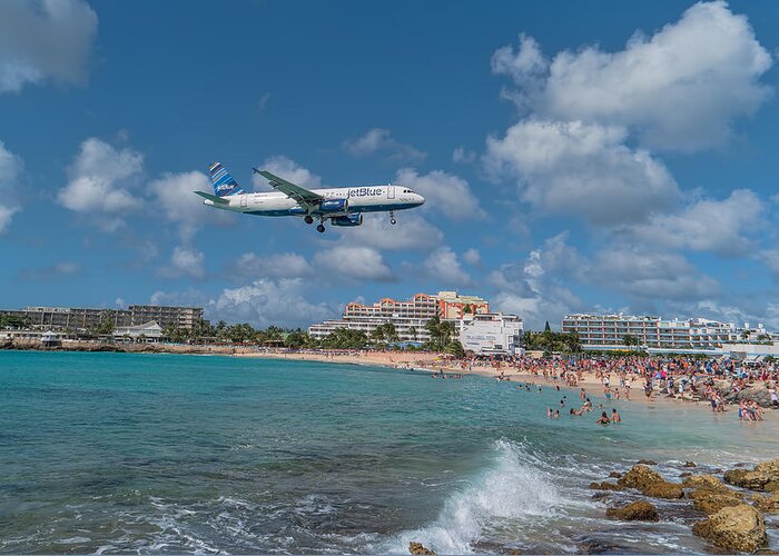 Jetblue Greeting Card featuring the photograph jetBlue at St. Maarten by David Gleeson