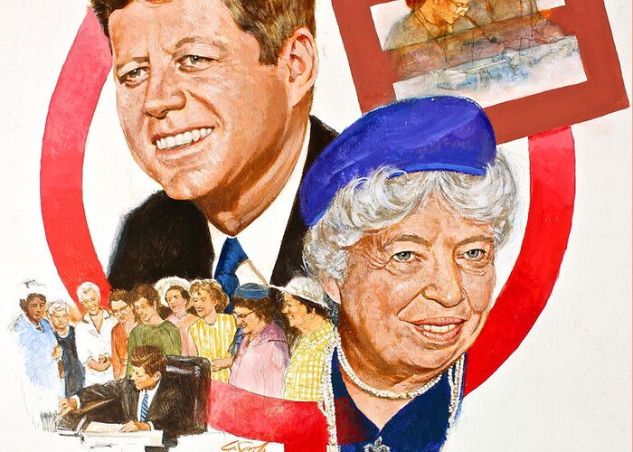 Painted Portrait Greeting Card featuring the painting JFK And Elenore Roosevelt by Cliff Spohn