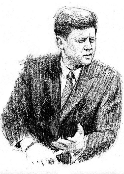 Jfk Greeting Card featuring the drawing JFK by Harry West