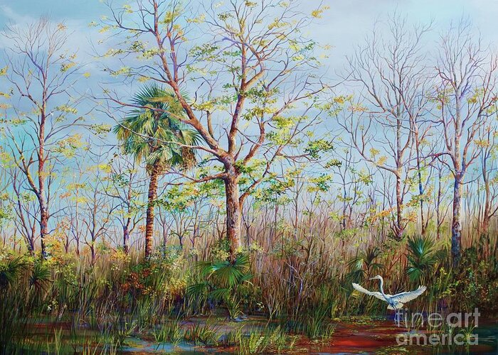 Tosohatchee Wildlife Management Area Greeting Card featuring the painting Jim Creek Lift Off by AnnaJo Vahle