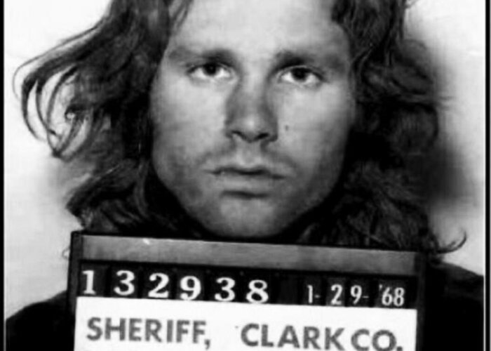 Jim Morrison Greeting Card featuring the photograph Jim Morrison Mug Shot 1968 Photo by Tony Rubino