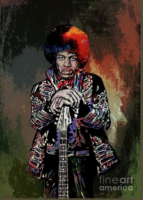 Hendrix Greeting Card featuring the painting Jimi by Andrzej Szczerski