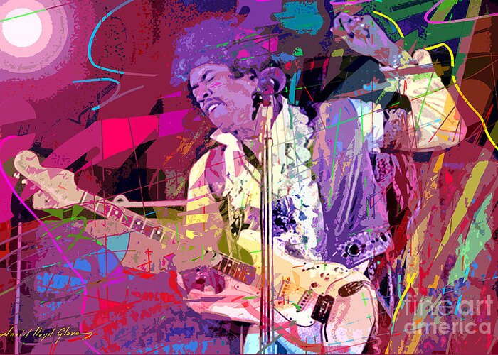 Jimi Hendrix Greeting Card featuring the painting Jimi Hendrix Monterey Pops by David Lloyd Glover