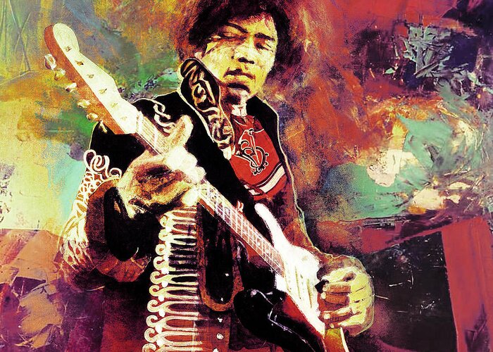 Guitar Greeting Card featuring the painting Jimi Hendrix the legend by Gull G