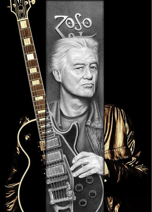 Jimmy Page Greeting Card featuring the drawing Jimmy Page Drawing by Jeffrey St Romain