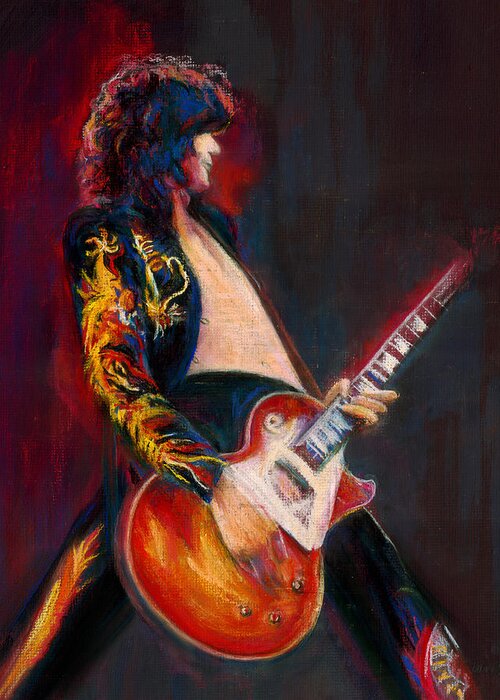 Jimmy Page Greeting Card featuring the pastel Jimmy Page by Laurie VanBalen