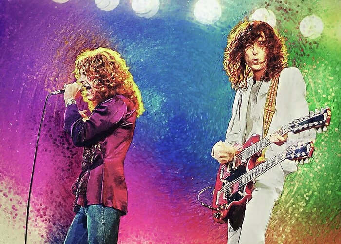 Led Zeppelin Greeting Card featuring the digital art Jimmy Page - Robert Plant by Zapista OU