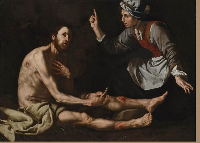 Jusepe De Ribera Greeting Card featuring the painting Job on the Ash Heap by Jusepe de Ribera