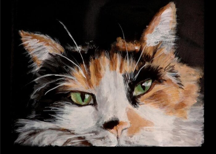 Calico Cat Greeting Card featuring the painting John 2 by Carol Russell