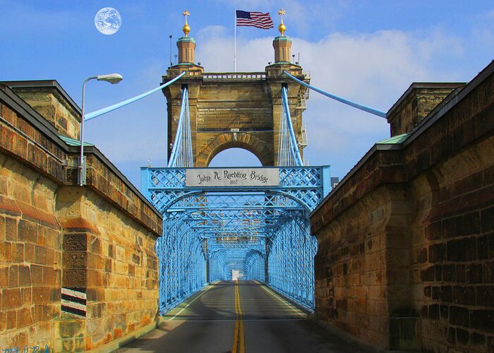 John A. Roebling Greeting Card featuring the photograph John A. Roebling Suspension Bridge by Michael Rucker