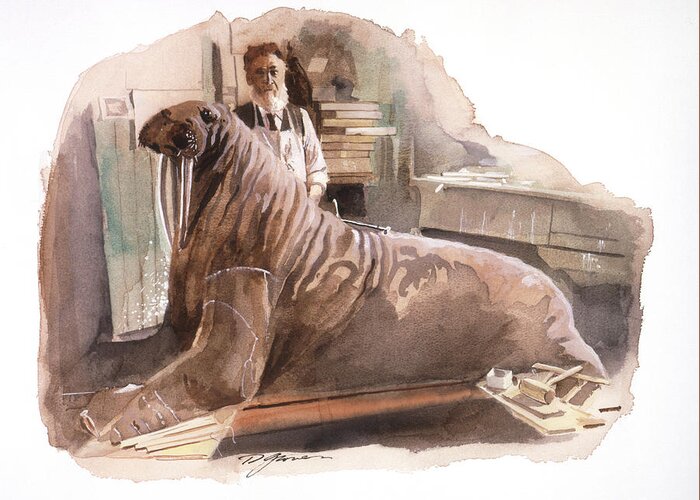 Natural History Greeting Card featuring the painting John Fannin and the Walrus by David Lloyd Glover