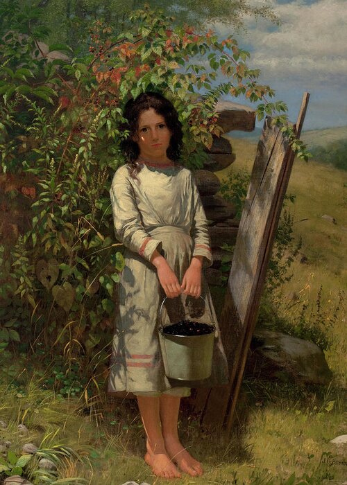 John George Brown Greeting Card featuring the painting John George Brown Blackberry Picking 1875 by Movie Poster Prints