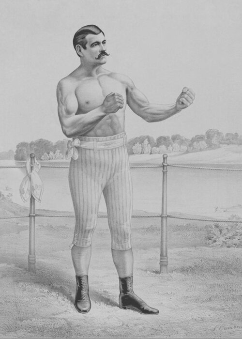 John L Sullivan Greeting Card featuring the drawing John L. Sullivan - Bare-Knuckle Boxer by War Is Hell Store