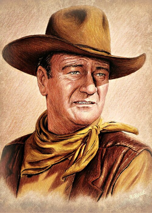 John Wayne Greeting Card featuring the drawing John Wayne colour version by Andrew Read