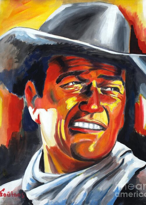 Western Greeting Card featuring the painting John Wayne painting portrait - Hondo by Star Portraits Art