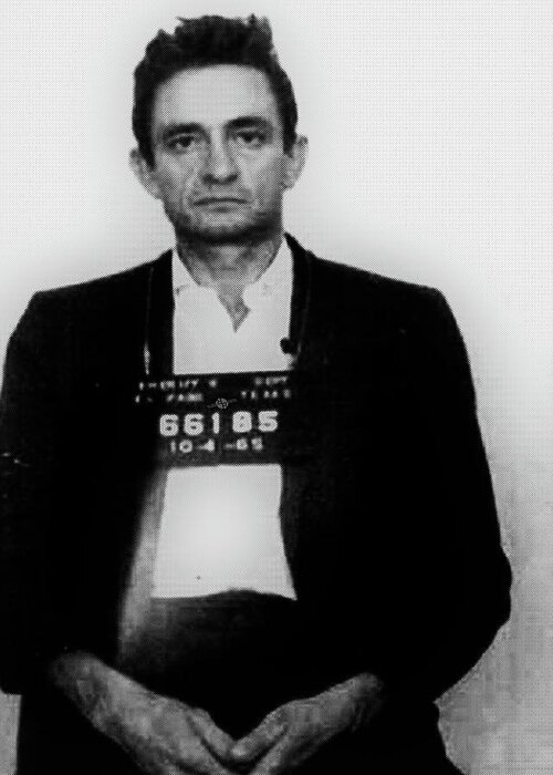 Johnny Cash Greeting Card featuring the photograph Johnny Cash Mug Shot Vertical Wide 16 By 20 by Tony Rubino