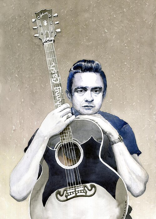 Watercolor Greeting Card featuring the painting Johnny Cash by Yuriy Shevchuk