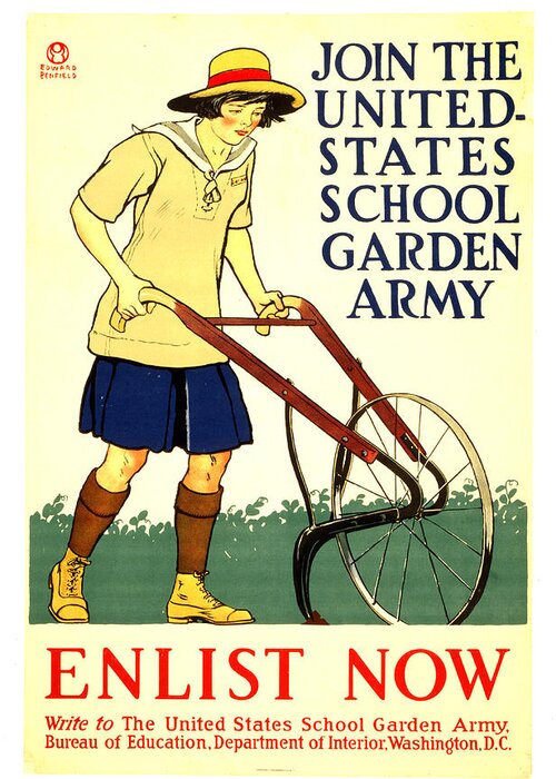 School Garden Army Greeting Card featuring the mixed media Join the United States School Garden Army - Vintage Advertising Poster by Studio Grafiikka