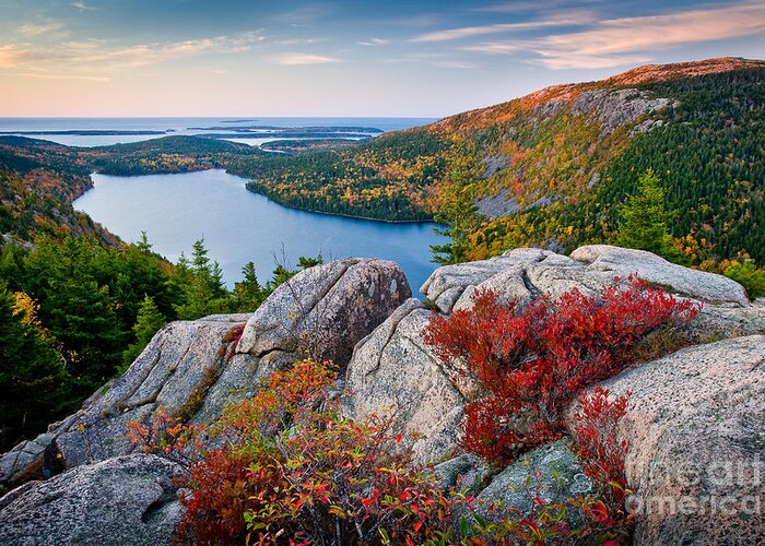 Acadia National Park Greeting Card featuring the photograph Jordan Pond Sunrise by Susan Cole Kelly