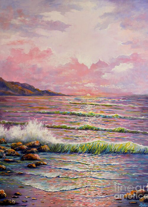 Ocean Sunset Greeting Card featuring the painting Joyces Seascape by Lou Ann Bagnall