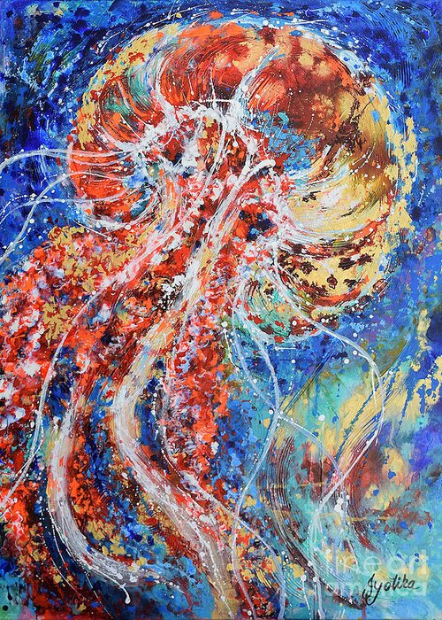 Jellyfish Greeting Card featuring the painting Joyous Jellyfish by Jyotika Shroff