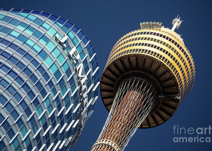 Jp Morgan Building Greeting Card featuring the photograph JP Morgan building and Sydney Tower by Sheila Smart Fine Art Photography