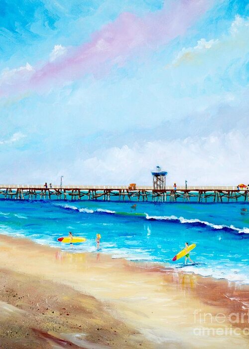 San Clemente Greeting Card featuring the painting Jr. Lifeguards by Mary Scott
