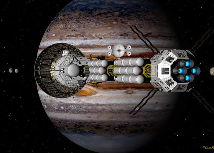 Spaceship Greeting Card featuring the digital art Jupiter looming by David Robinson