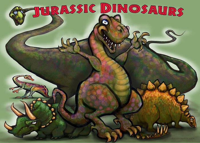 Jurassic Greeting Card featuring the digital art Jurassic Dinosaurs by Kevin Middleton