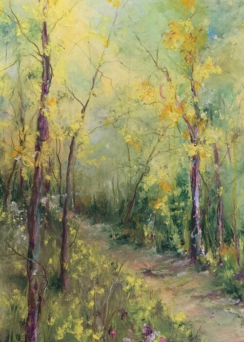 Oil Pastel Greeting Card featuring the painting Just A Little Walk by Robin Miller-Bookhout
