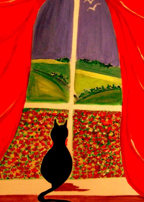 Cat Greeting Card featuring the painting Just Another Poppy Day by Rusty Gladdish