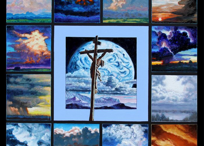 Christ Crucified Greeting Card featuring the painting Just for Love by John Lautermilch